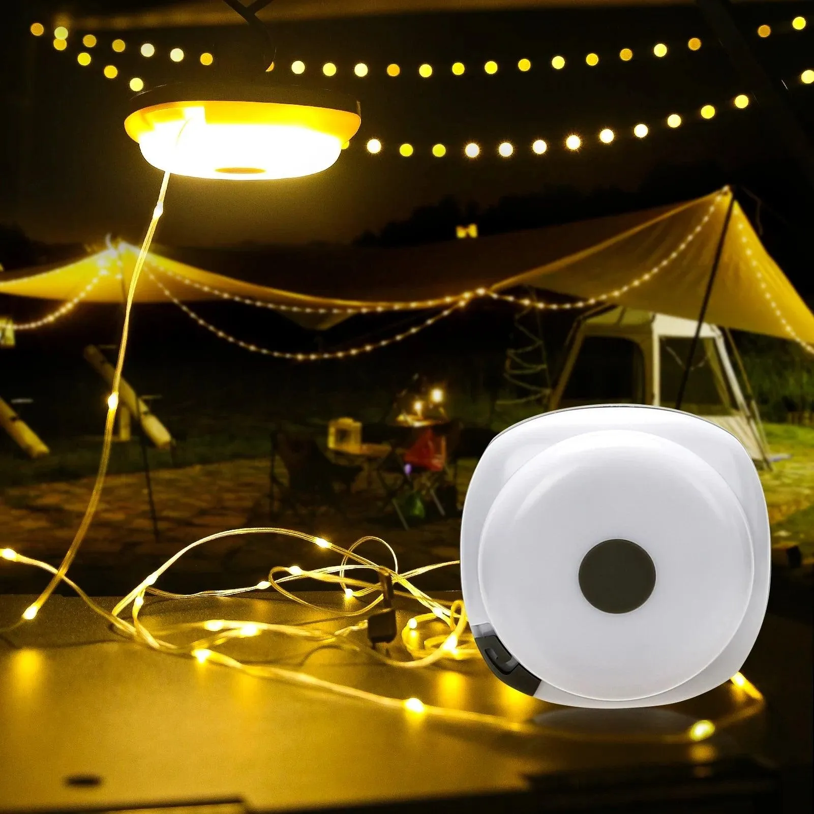 🌟 Camping String Lights, 33Ft with Lanterns (2 in 1) | Rechargeable 2000mAh Camping Lights | IPX6 Waterproof & USB Charging