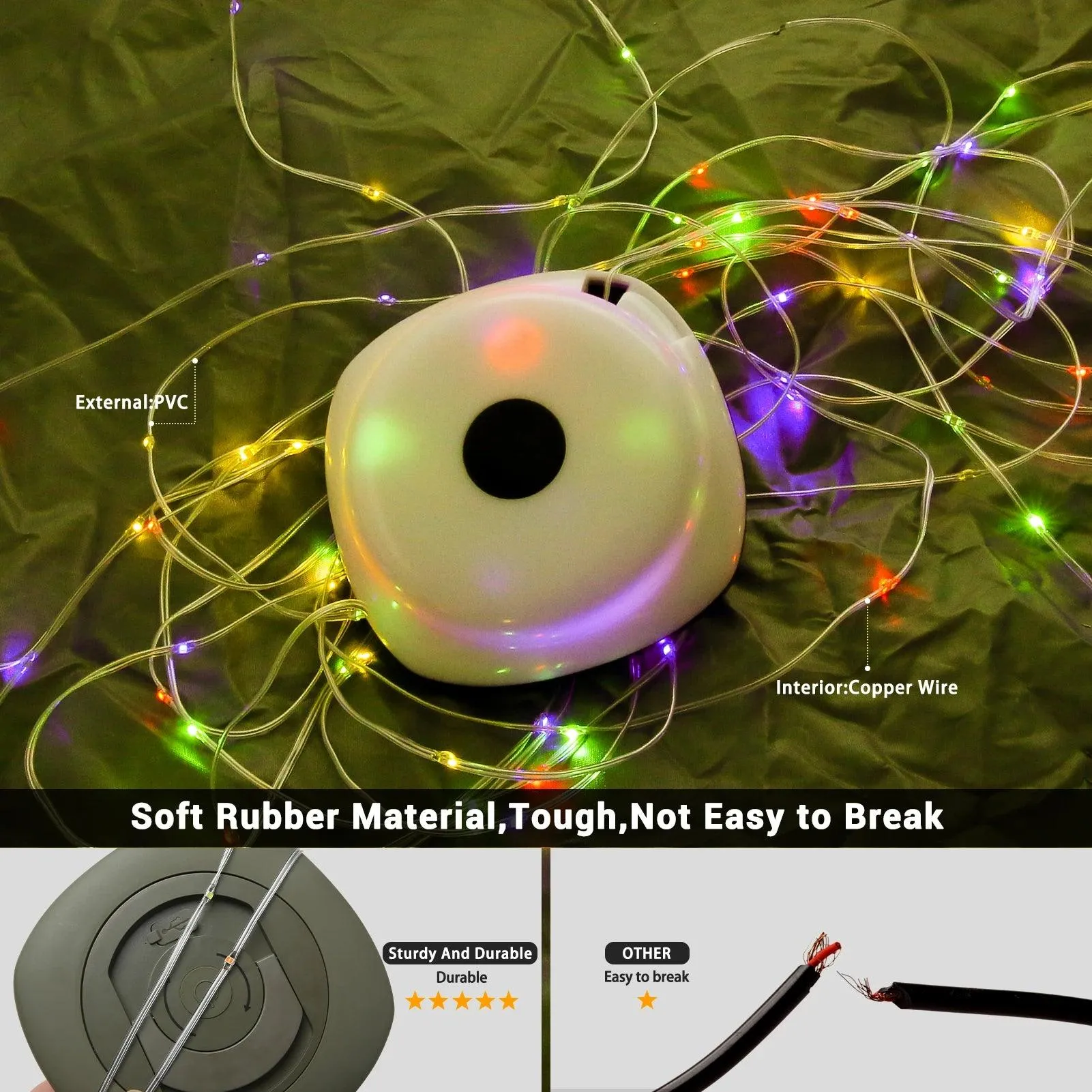 🌟 Camping String Lights, 33Ft with Lanterns (2 in 1) | Rechargeable 2000mAh Camping Lights | IPX6 Waterproof & USB Charging