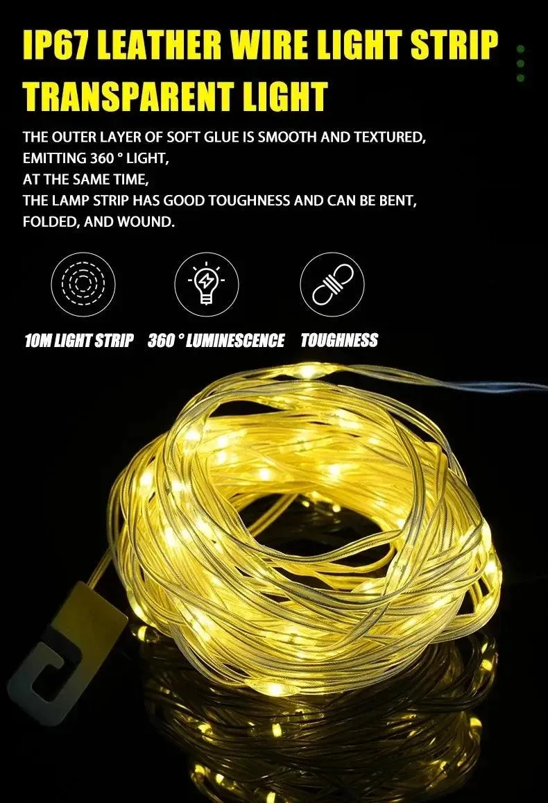 🌟 Camping String Lights, 33Ft with Lanterns (2 in 1) | Rechargeable 2000mAh Camping Lights | IPX6 Waterproof & USB Charging