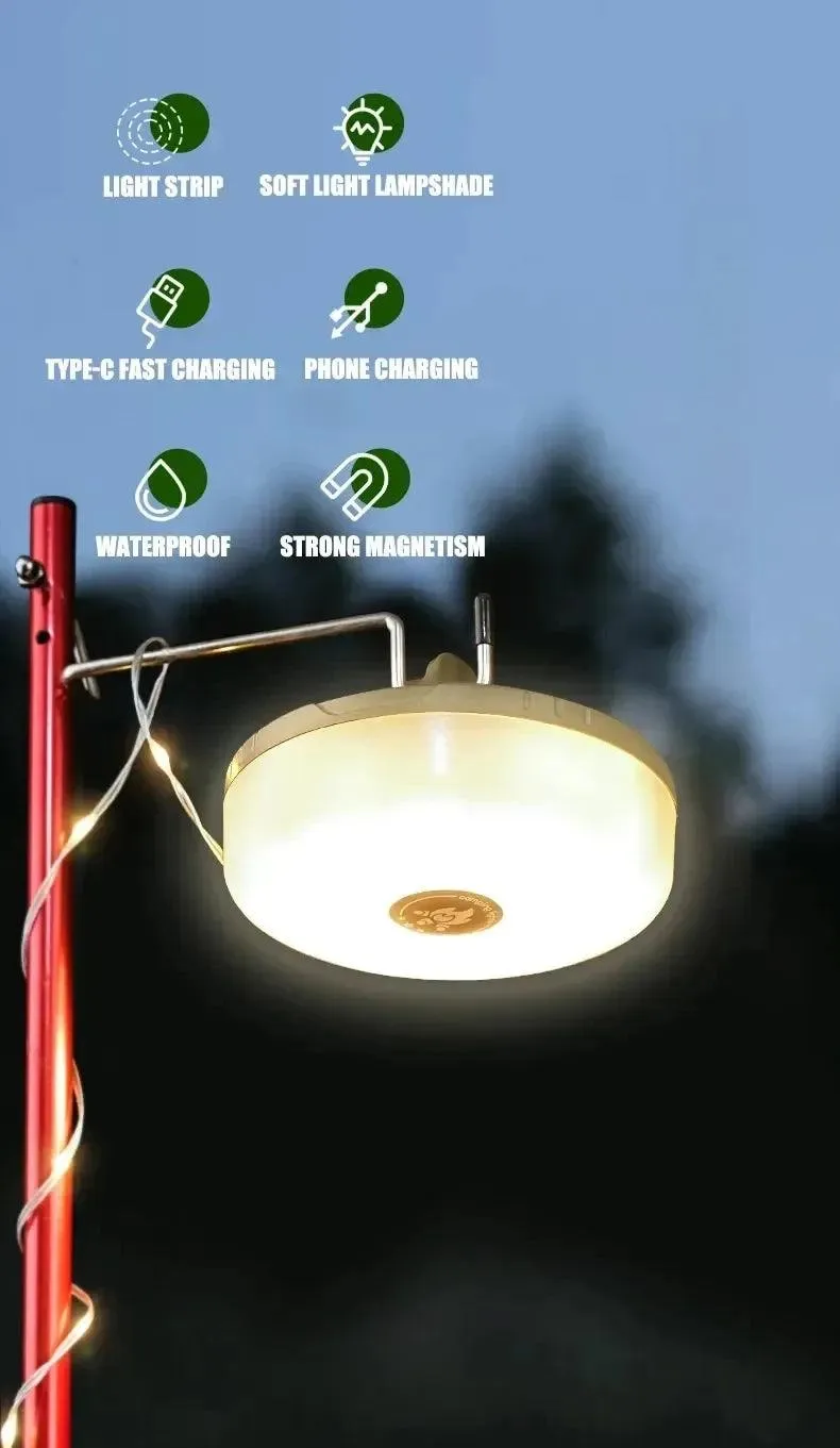 🌟 Camping String Lights, 33Ft with Lanterns (2 in 1) | Rechargeable 2000mAh Camping Lights | IPX6 Waterproof & USB Charging
