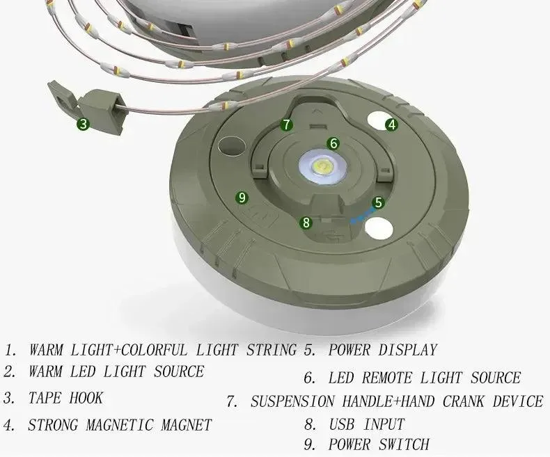 🌟 Camping String Lights, 33Ft with Lanterns (2 in 1) | Rechargeable 2000mAh Camping Lights | IPX6 Waterproof & USB Charging