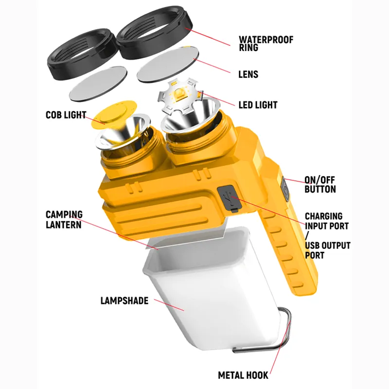 1000 Lumens Hanging Lantern Flashlight Rechargeable Handheld Spotlight