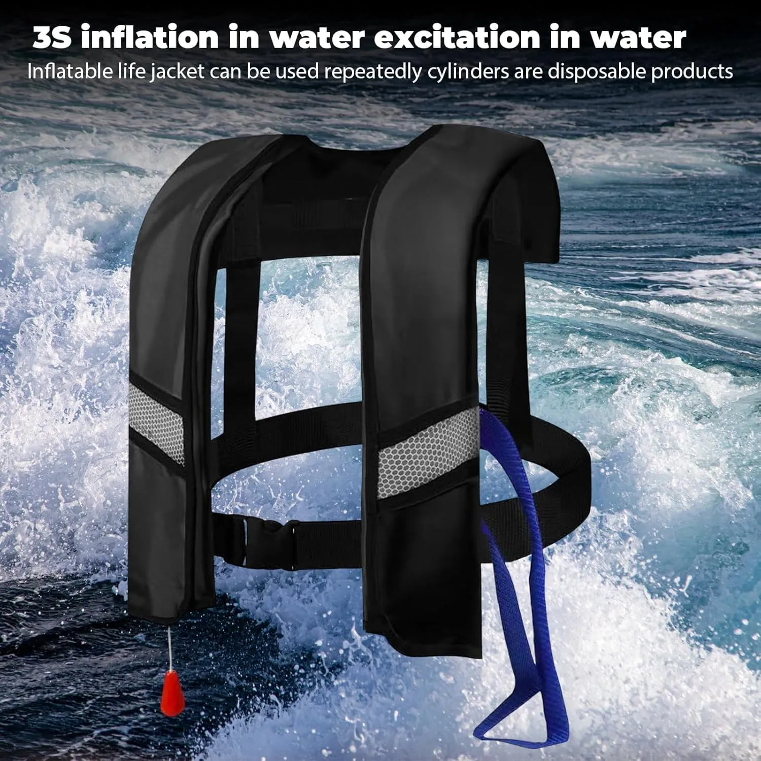 150N Automatic Inflatable Life Jacket for Adults  Adjustable Buoyancy Vest with Manual Override, Lightweight Nylon, Reflective Strips & Safety Whistle for Boating, Kayaking, Surfing & Swimming