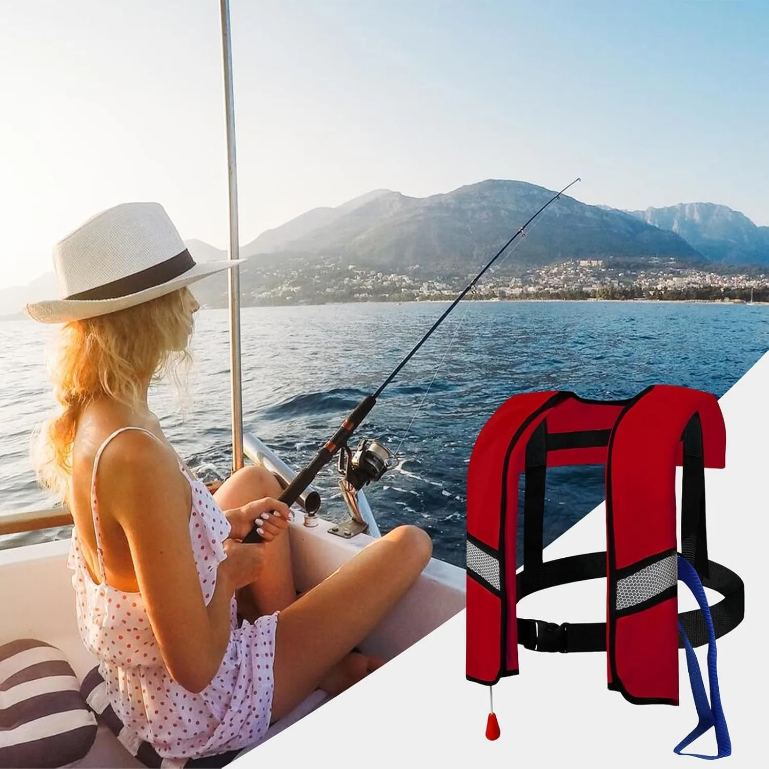 150N Automatic Inflatable Life Jacket for Adults  Adjustable Buoyancy Vest with Manual Override, Lightweight Nylon, Reflective Strips & Safety Whistle for Boating, Kayaking, Surfing & Swimming