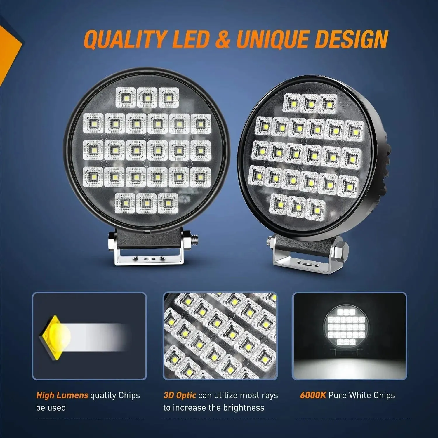 4.3 Inch 72W 5760LM Round Flood Toggle Switch LED Work Lights (Pair)