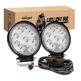 4.5 Inch 27W Round Flood LED Light Pods Kit (Pair) | 12FT Wire