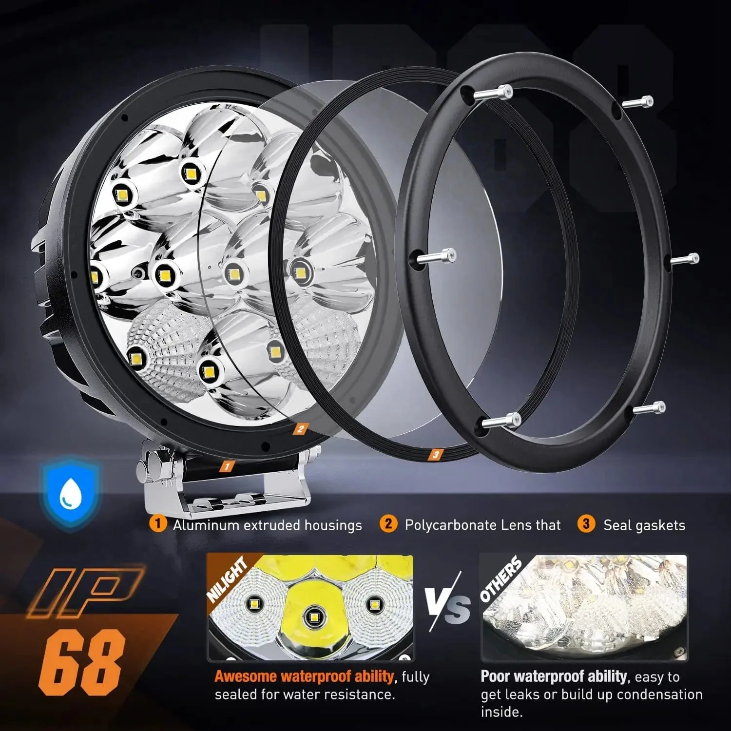 5.7 Inch 50W 6500LM Round Spot Flood LED Work Lights (Pair) | 16AWG DT Wire