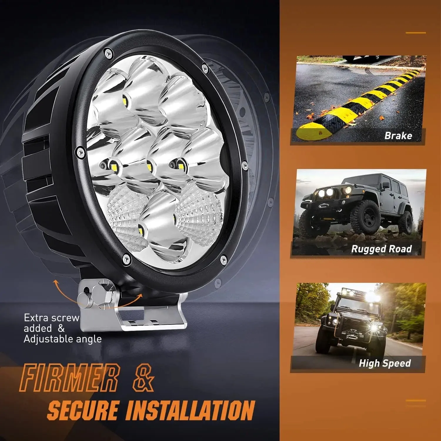 5.7 Inch 50W 6500LM Round Spot Flood LED Work Lights (Pair) | 16AWG DT Wire