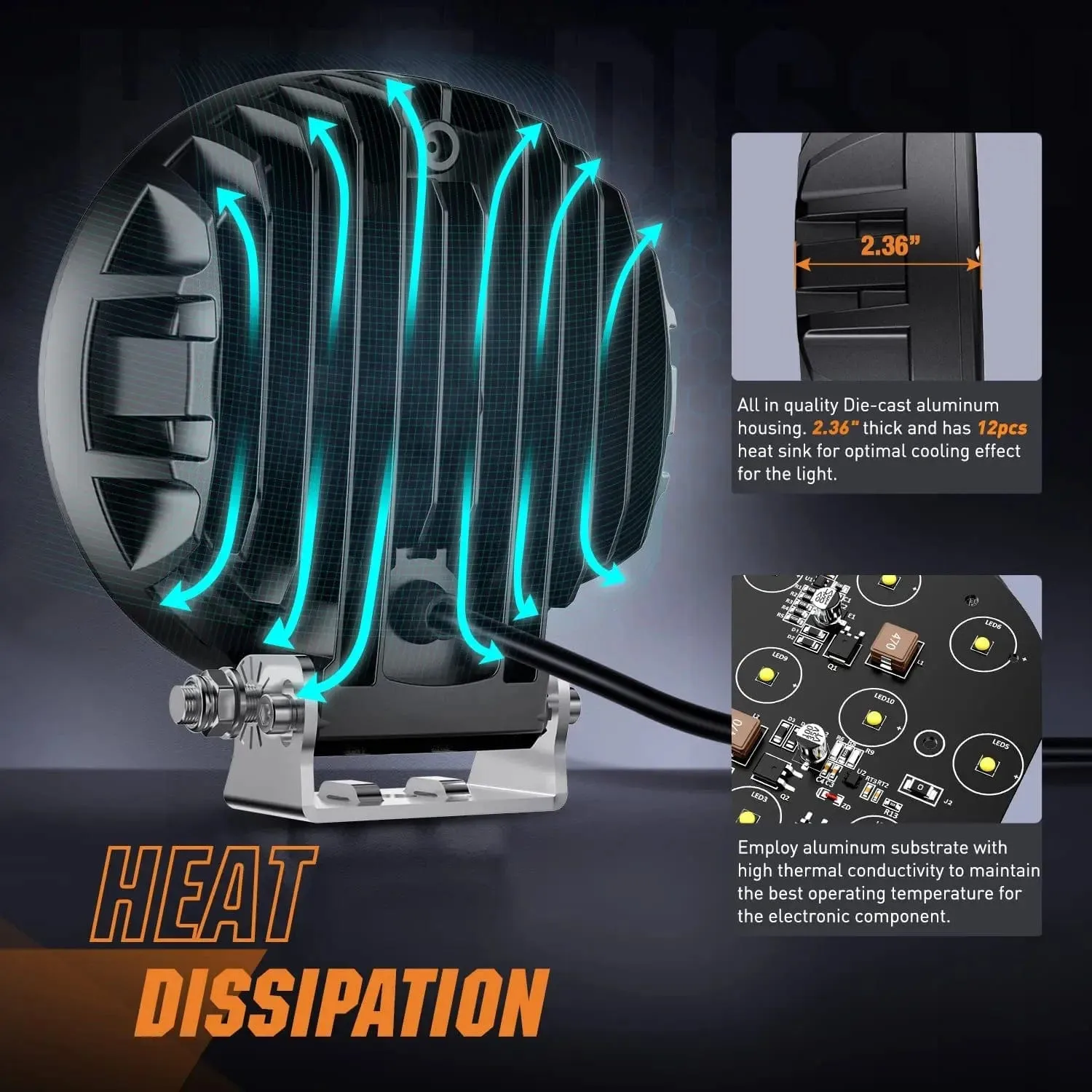 5.7 Inch 50W 6500LM Round Spot Flood LED Work Lights (Pair) | 16AWG DT Wire