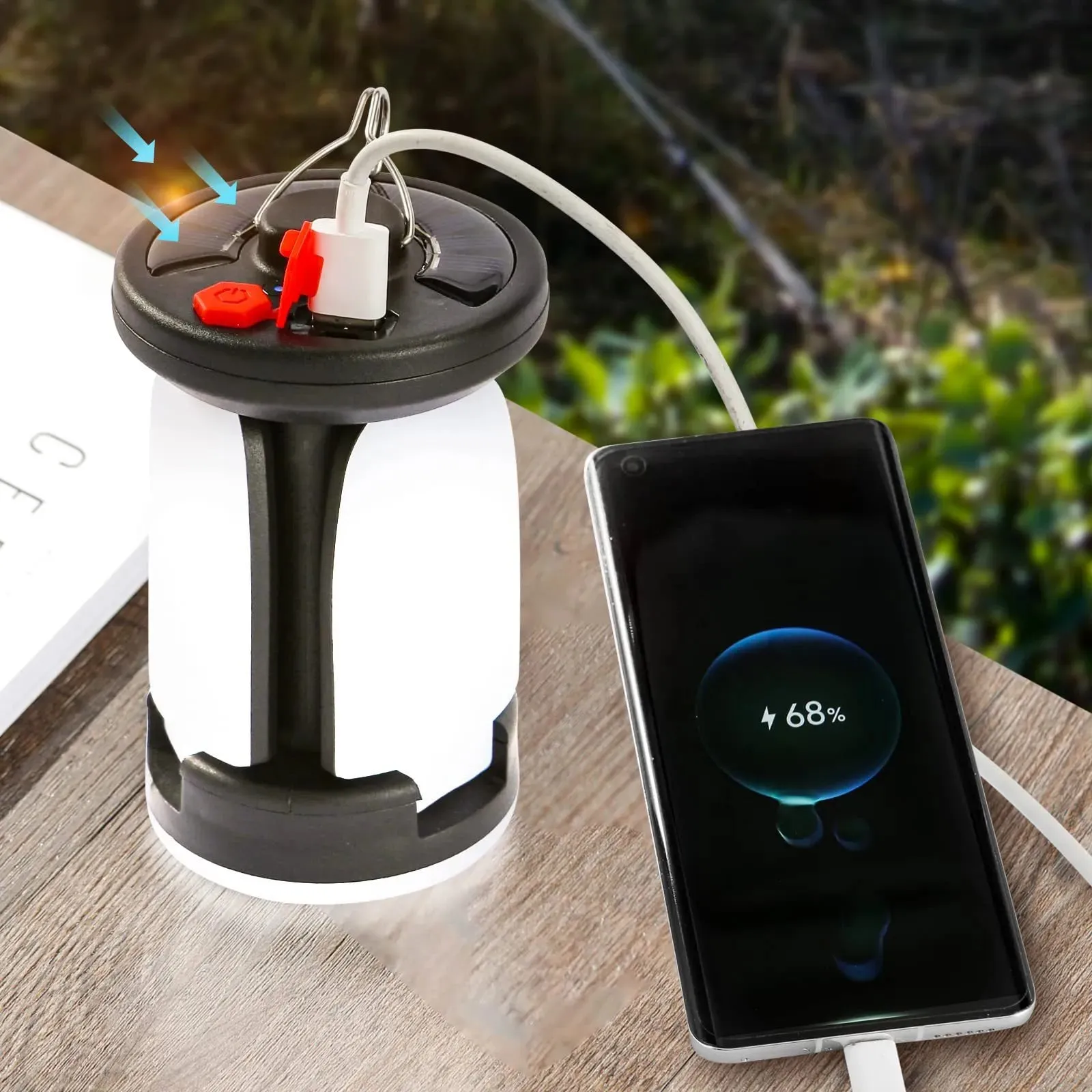 Camping Solar Lamp Rechargeable LED Light With Emergency Power Bank