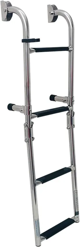 Dock Boat Ladders 4 Step Telescopic Boat Ladder,Heavy Duty Foldable Marine Yacht Ladder Ship Side Ladder with Wide Pedal, Dock Ladder for Pontoon Boat/Marine Yacht