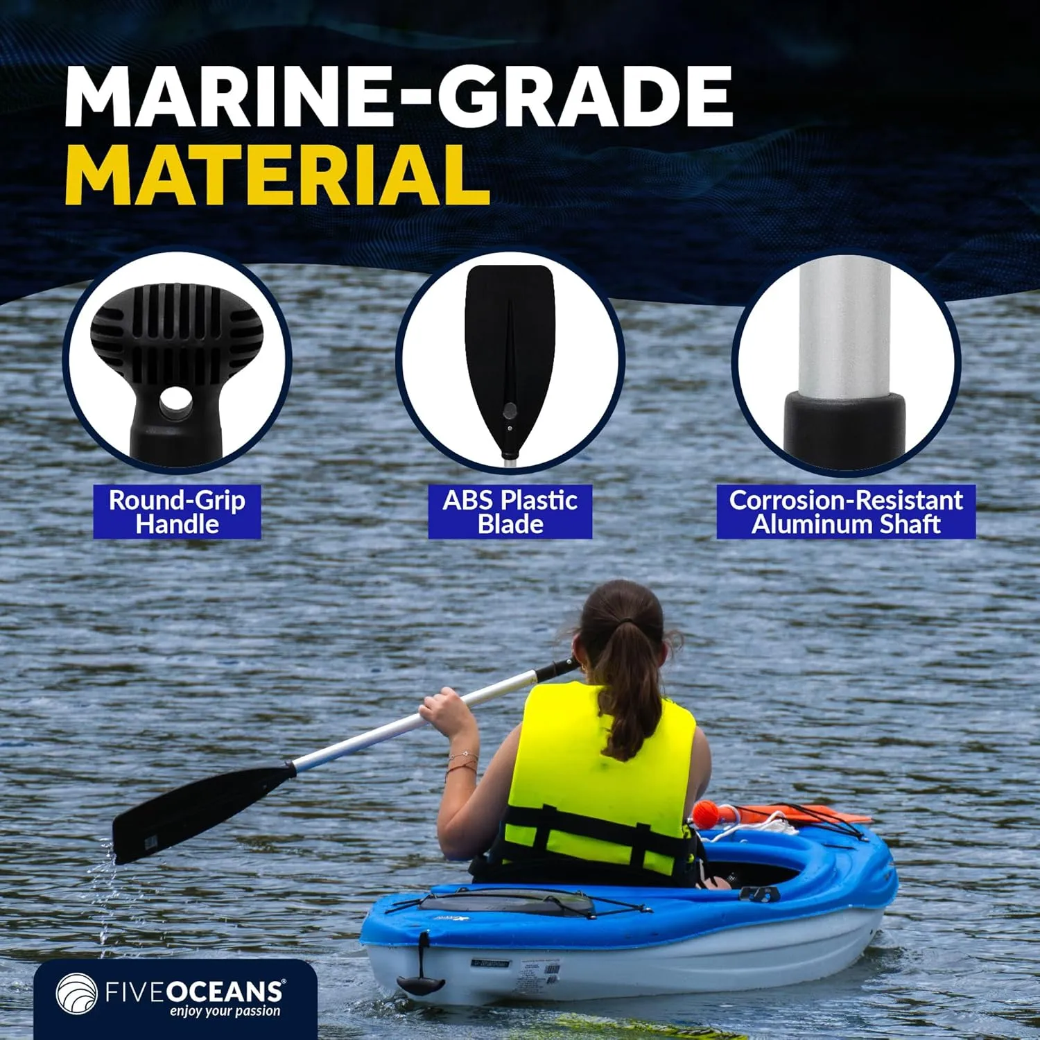 Five Oceans 4-Feet Canoe Paddle - Boat Paddle, T-Handle Oar Paddle for Canoe, Kayak and Small Boats Corrosion-Resistant Floating Boat Paddles Marine-Grade Aluminum Heavy-Duty Shaft
