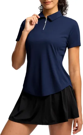 G Gradual Womens Golf Shirt Metal Zip Up Polo Short Sleeve Tennis Work Athletic Collared Top Quick Dry Lightweight