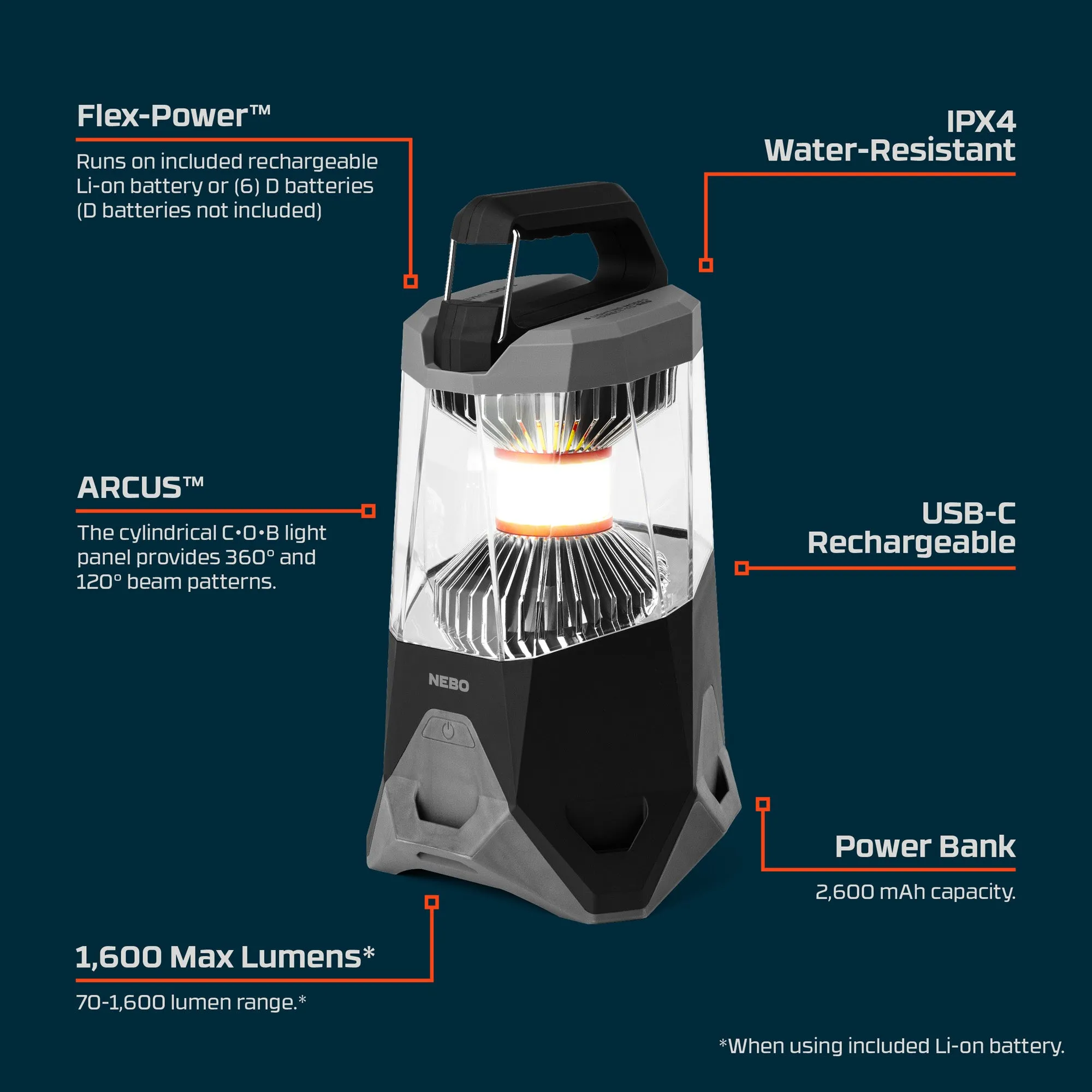 GALILEO™ 1600 FLEX, Rechargeable Lantern   Power Bank
