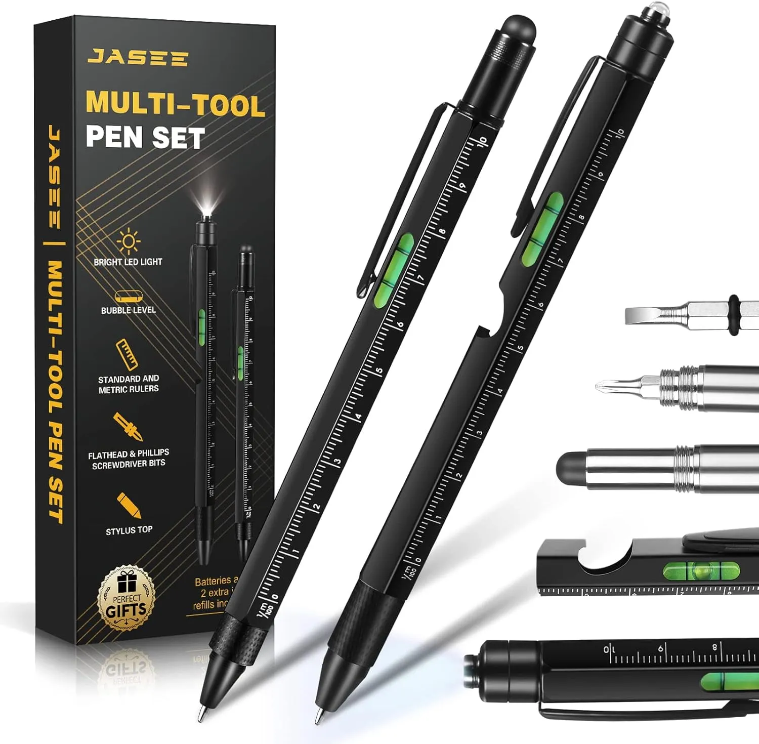 Gifts for Men Him Dad, Multitool Pen Set, Cool Gadgets for Men Boyfriend Husband Handyman on Birthday Fathers Day, Tactical Pen Unique Multi Tool with LED, Stylus, Level, Screwdriver, Flathead