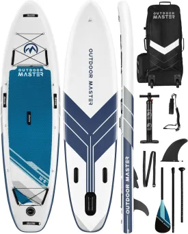 Inflatable Stand Up Paddle Board, Premium OutdoorMaster SUP Board Set with Backpack, Coil Leash, Pump, Paddle, Fins, Kayak Paddle Boards for Adults & Youth