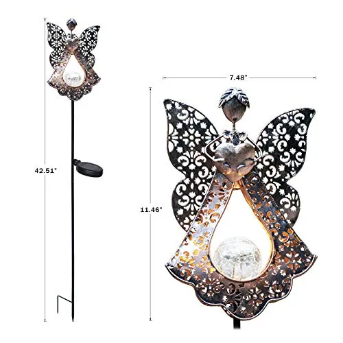 KAIXOXIN LEDs Solar Stake Lights For Garden Metal Warm White, Memorial Gift - Perfect as Remembrance & Sympathy Gifts (Angel-Bronze)