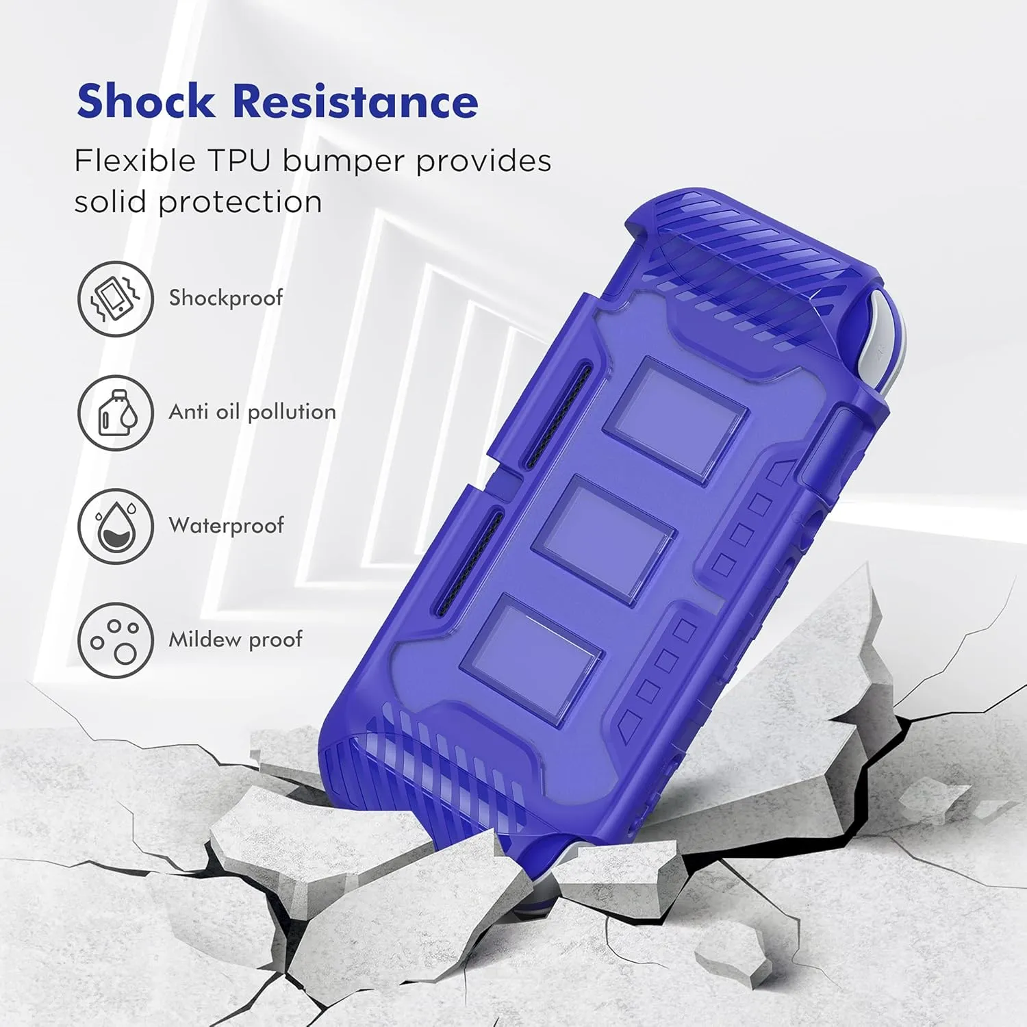 KIWIHOME Switch Lite Case, Durable Anti-Slip Shockproof Protective Hard Case Only for Nintendo Switch Lite with Thumb Grip Caps Switch Lite Case for Boys (Blue)