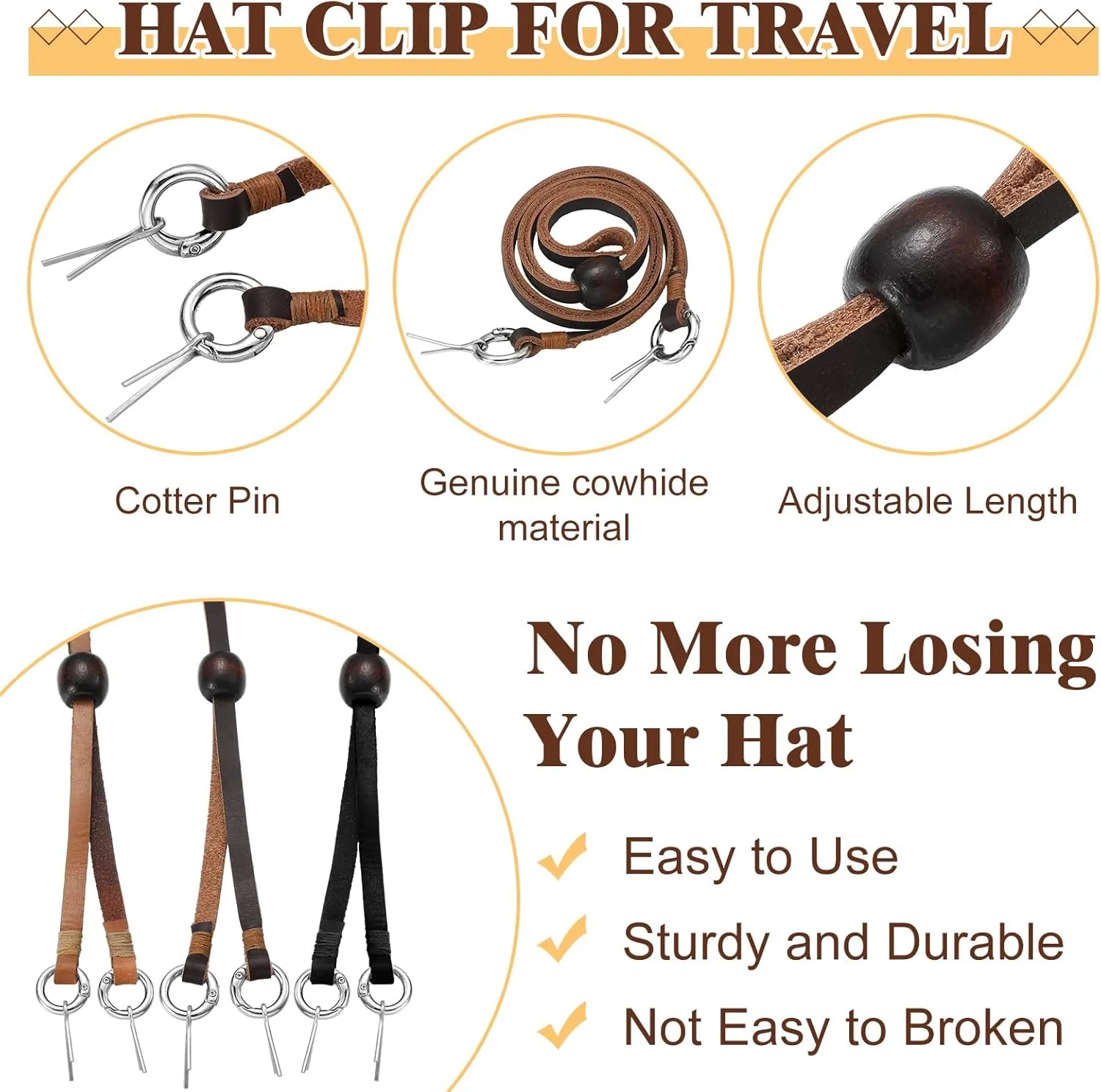 Leather Hat Chin Strap Stampede Strings for Cowboy Hats Removable Cap Chin Cord for Men Women Sun Hats