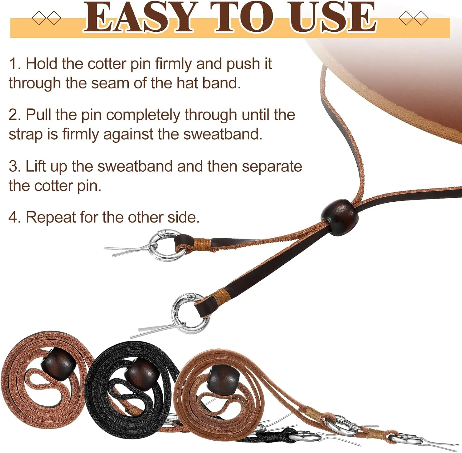 Leather Hat Chin Strap Stampede Strings for Cowboy Hats Removable Cap Chin Cord for Men Women Sun Hats