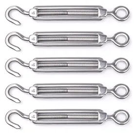 Muzata 5Pack M4 Hook and Eye Turnbuckle for Cable Wire Rope Tension Heavy Duty T304 Stainless Steel for DIY String Light Picture Hanging Tension Wire Kit CN09