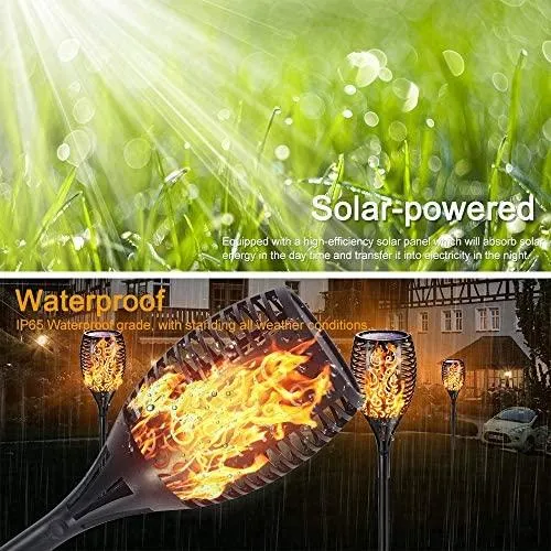 Permande Solar Flame Lights Outdoor, Flickering Torches Decorations for Patio Fire Effect Garden Lantern Auto On/Off Dust to Dawn Waterproof Lawn Decor Solar Powered Stick Light Security for Driveway