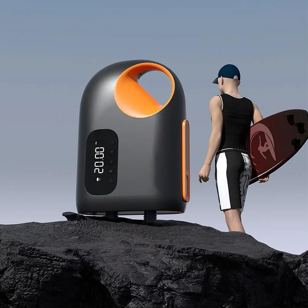 Portable Paddle Board Pump 20PSI High Pressure Electric Air Compressor Pump 18000mAh Power Bank Port Inflation and Deflation with LED 6 Nozzles for Inflatable Boat P Surfboard Stand-up