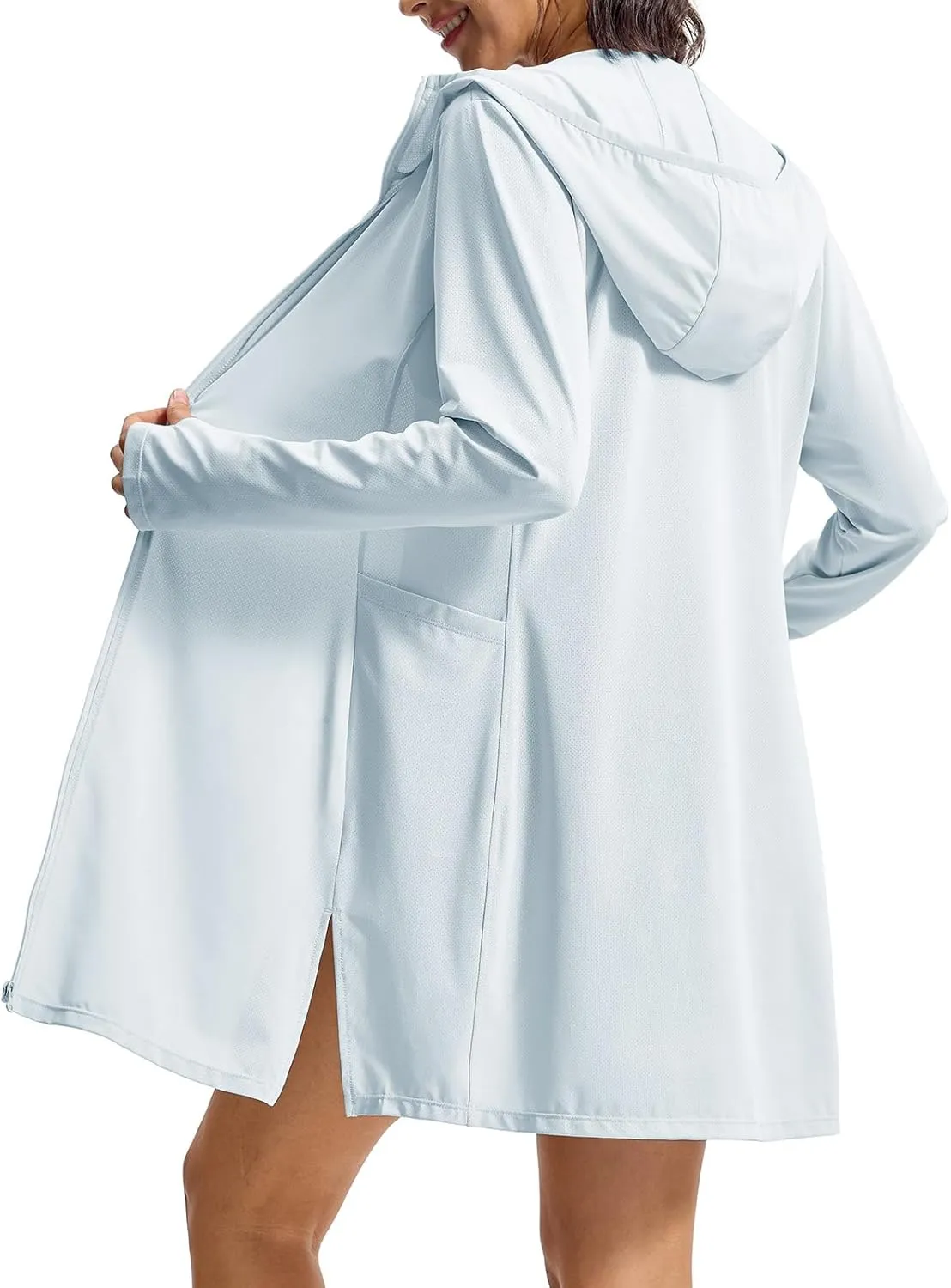 Rdruko Women's Swimsuit Cover Ups, UPF50  Long Sleeve Beach Vacation Bathing Suit SPF Zip Hooded Shirts Lightweight Quick Dry