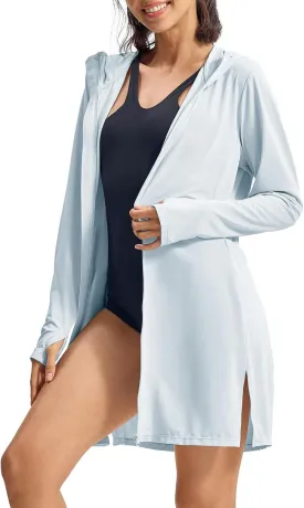 Rdruko Women's Swimsuit Cover Ups, UPF50  Long Sleeve Beach Vacation Bathing Suit SPF Zip Hooded Shirts Lightweight Quick Dry