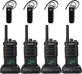 Retevis RB89 Walkie Talkies with Earpiece, Professional Wireless Walkie Talkie, GMRS, Rugged 2 Way Radio, 2600mAh Battery, Two Way Radios Long Range for Construction, Hotels, Business(4 Pack)