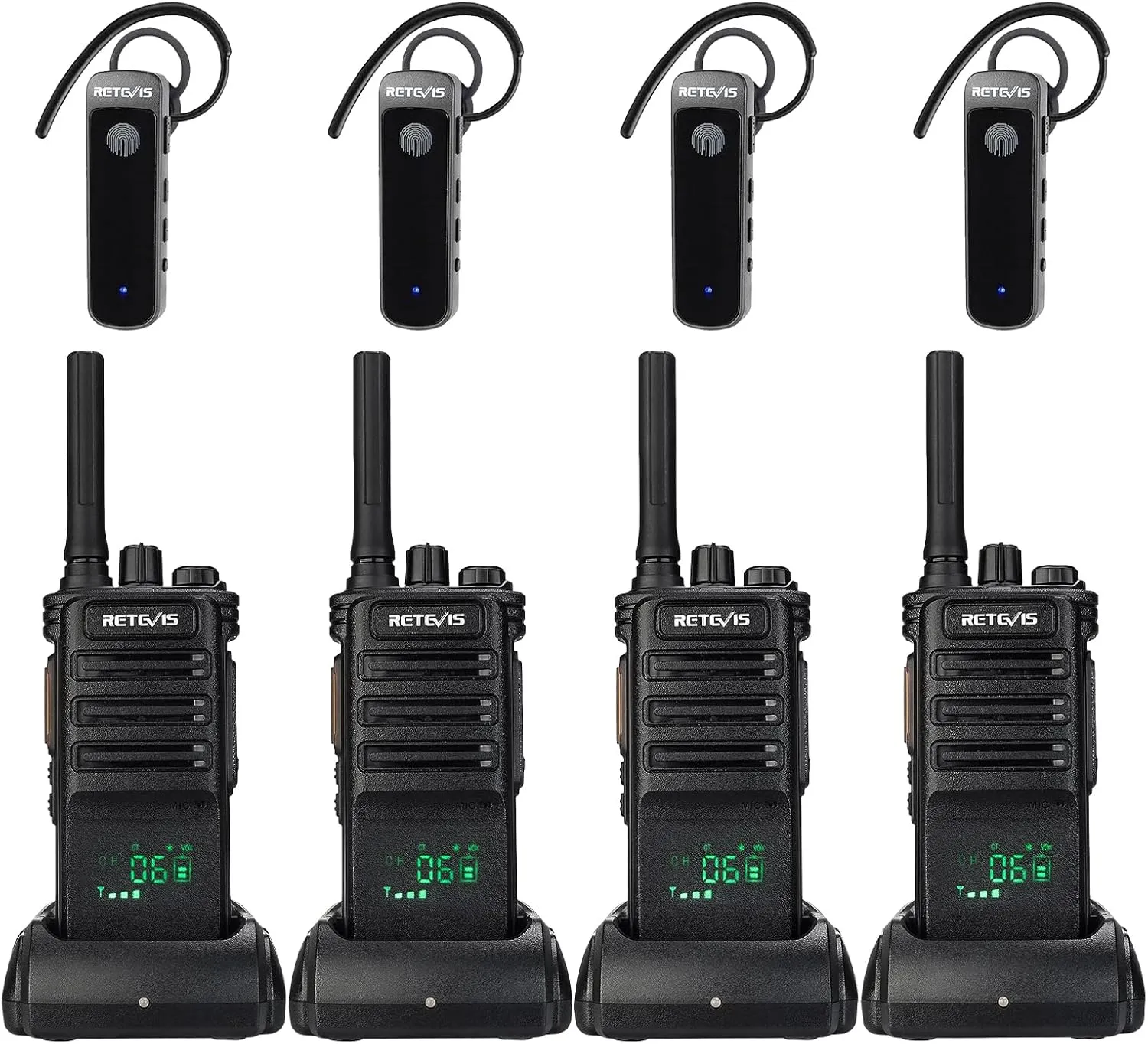 Retevis RB89 Walkie Talkies with Earpiece, Professional Wireless Walkie Talkie, GMRS, Rugged 2 Way Radio, 2600mAh Battery, Two Way Radios Long Range for Construction, Hotels, Business(4 Pack)