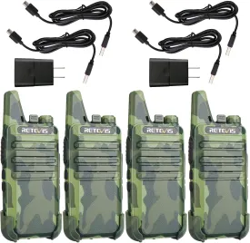 Retevis RT22 Walkie Talkies Rechargeable, Voice Activated, Emergency Alarm, Outdoor Cruise Ship ATV Hunting Skiing Handheld Two Way Radio Walkie-Talkies (4 Pack,Camouflage)