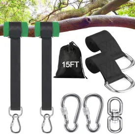 Safe Tree Swing Hanging Straps Kit, 3FT/10FT/15FT/20FT, Heavy Duty Holds 5500LBS Extra Long Adjustable Tree Swing Straps, Easy & Fast Way to Hang Any Swing or Hammock(15 FT)