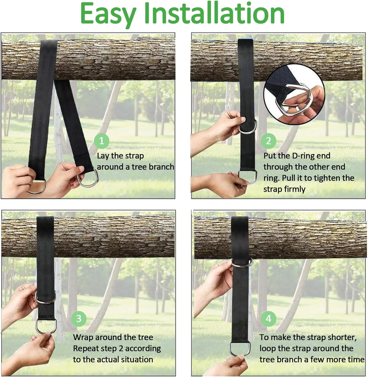 Safe Tree Swing Hanging Straps Kit, 3FT/10FT/15FT/20FT, Heavy Duty Holds 5500LBS Extra Long Adjustable Tree Swing Straps, Easy & Fast Way to Hang Any Swing or Hammock(15 FT)