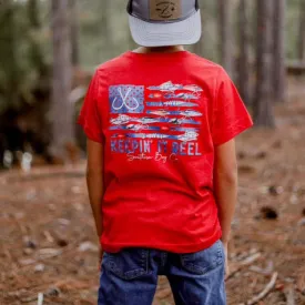 (T-SHIRT) Fishing Lure Flag (Keepin It Reel) Short Sleeve Kids Tee