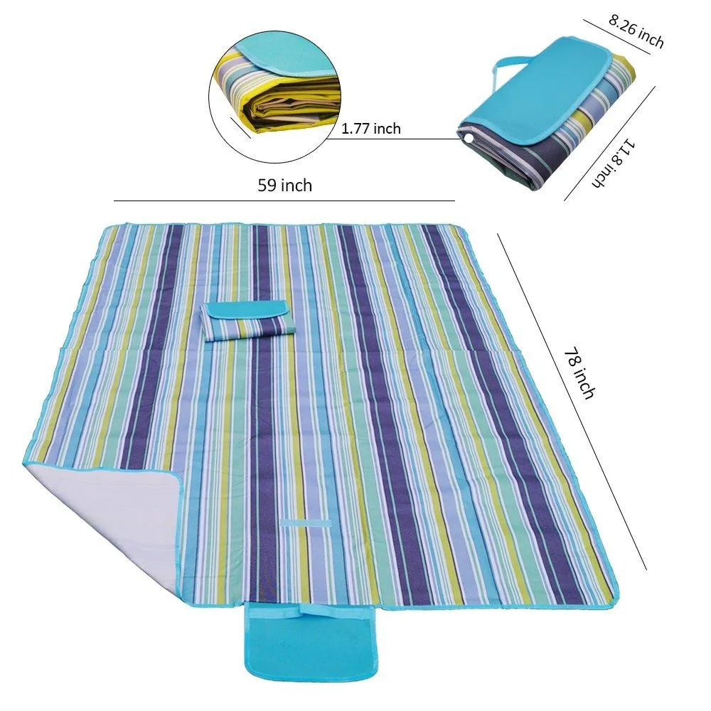 TGY Family Picnic Blanket with Tote Large Outdoor Camping Waterproof Picnic Mat Blue