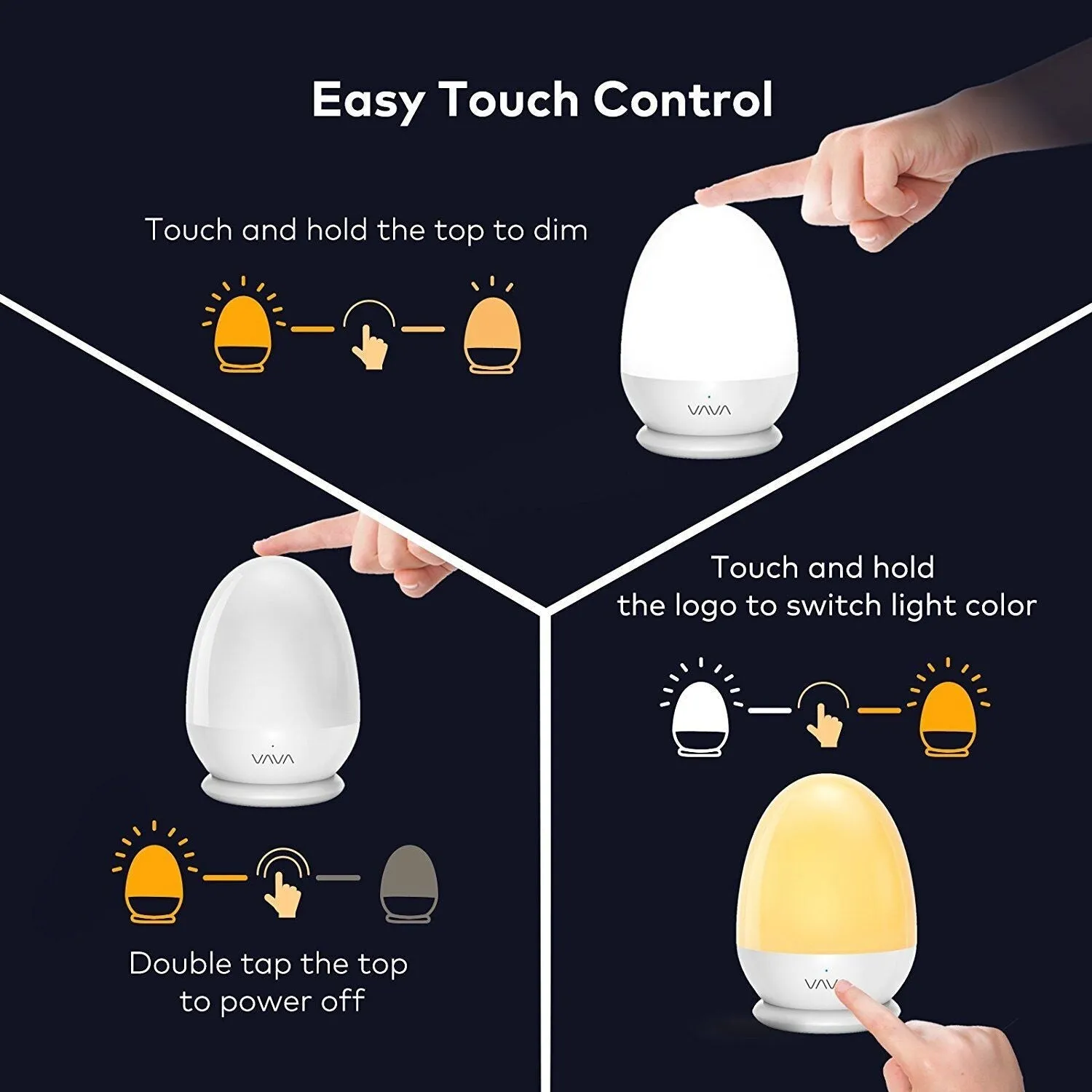 VAVA Eye Caring LED Baby Night Lights for Kids Table Lamp
