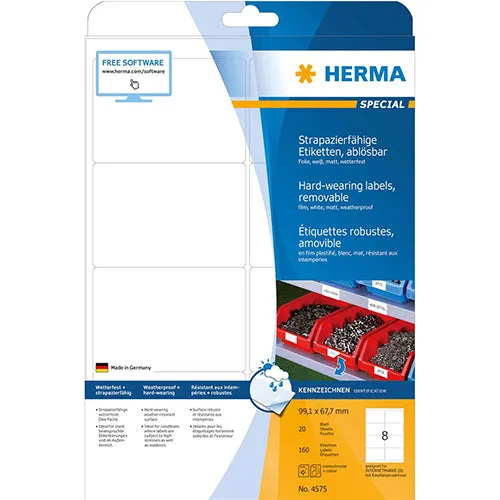 Weatherproof film labels A4, 99,1 x 67 mm, white, extremely strong adhesion, removable (4575)
