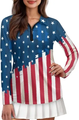 Women's Golf Polo Shirts Long Sleeve V Neck Tennis Shirt Quarter Zip Pullover Running Tops for Ladies XS-XXL