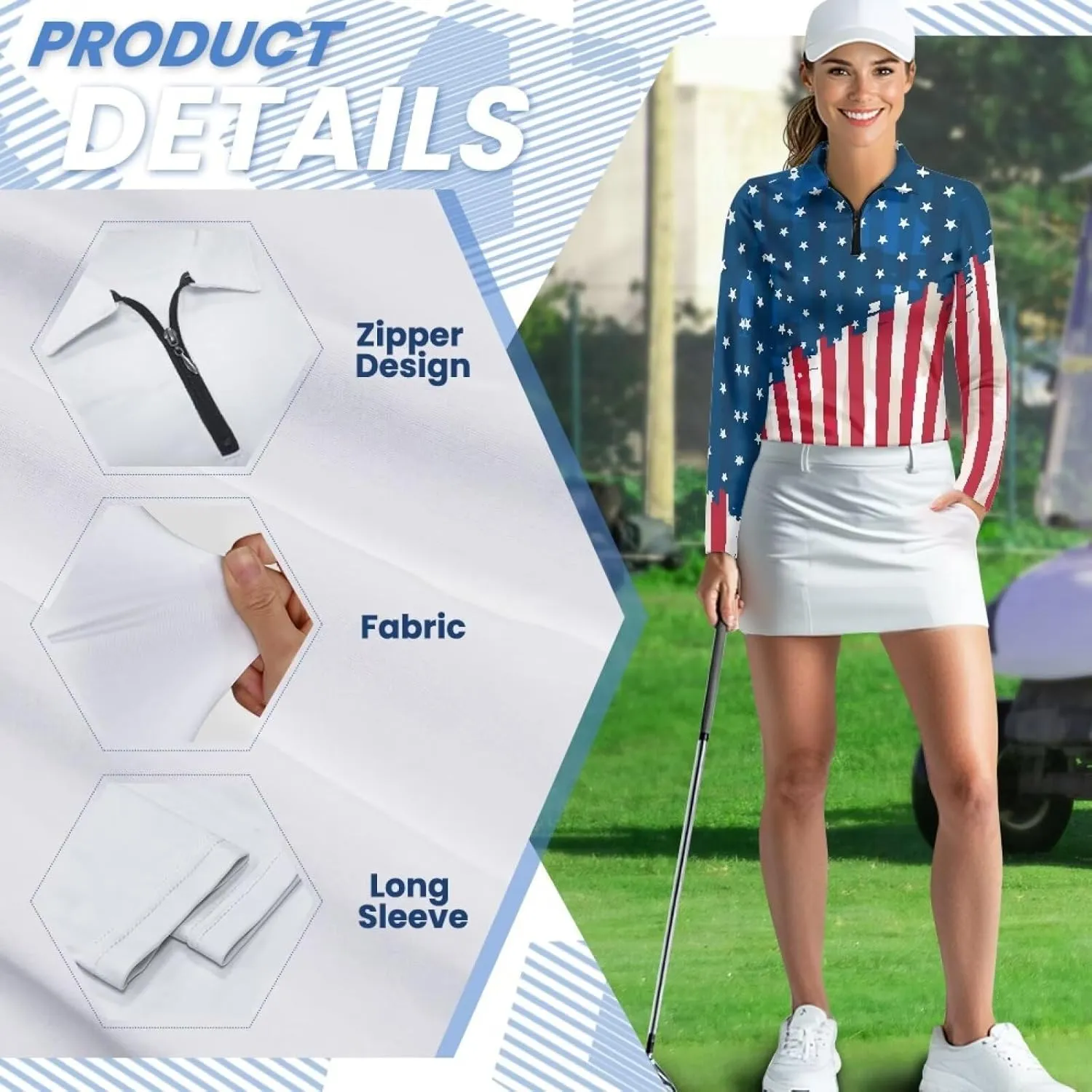 Women's Golf Polo Shirts Long Sleeve V Neck Tennis Shirt Quarter Zip Pullover Running Tops for Ladies XS-XXL